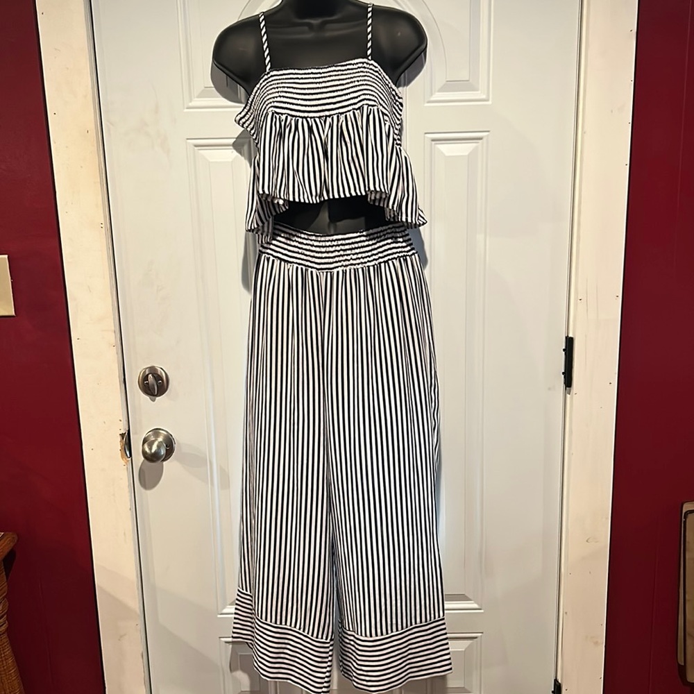 Shein- Striped Cami Top & Pants Set- Blue/White
